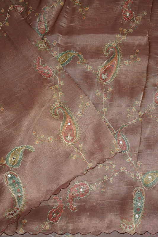 Dusty Rose Glass Tissue Organza Designer Party Wear Saree