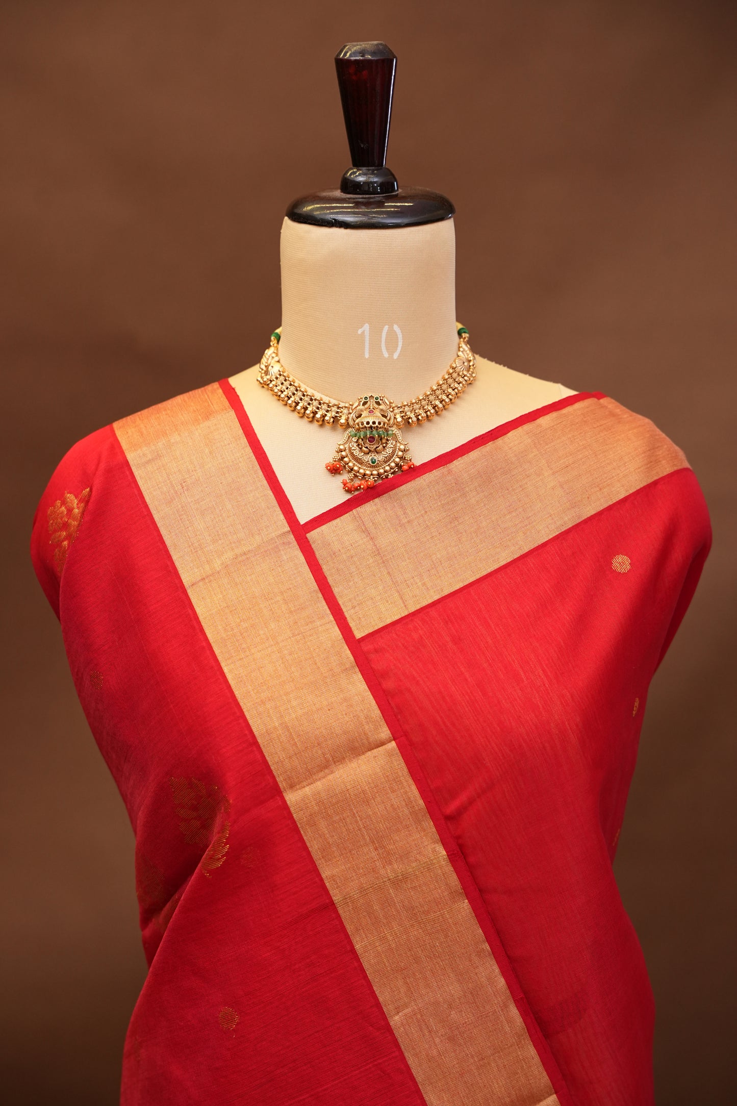 Pure Chanderi Silk Saree with Zari Buttas & Tissue Border - Red
