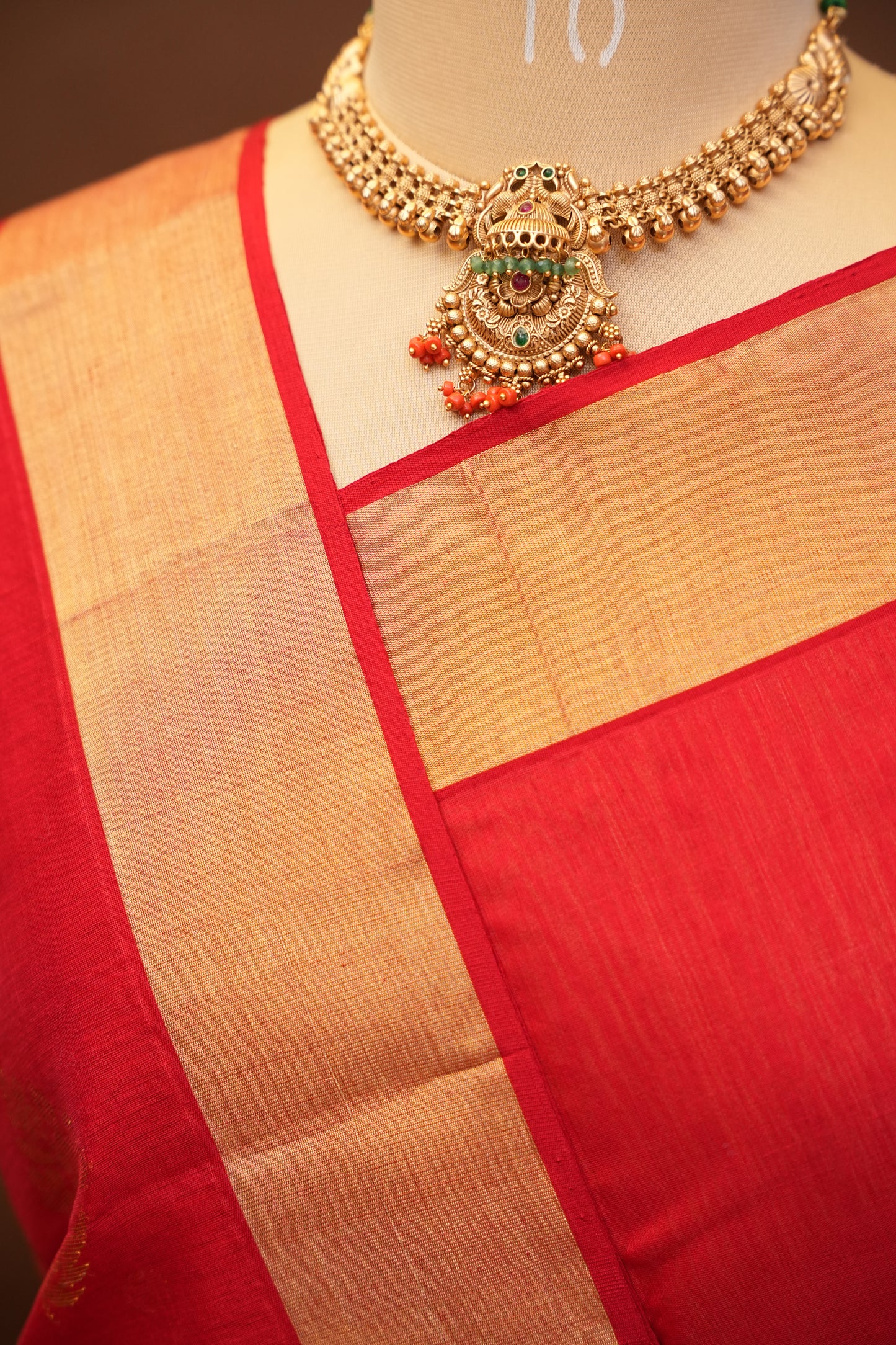 Pure Chanderi Silk Saree with Zari Buttas & Tissue Border - Red
