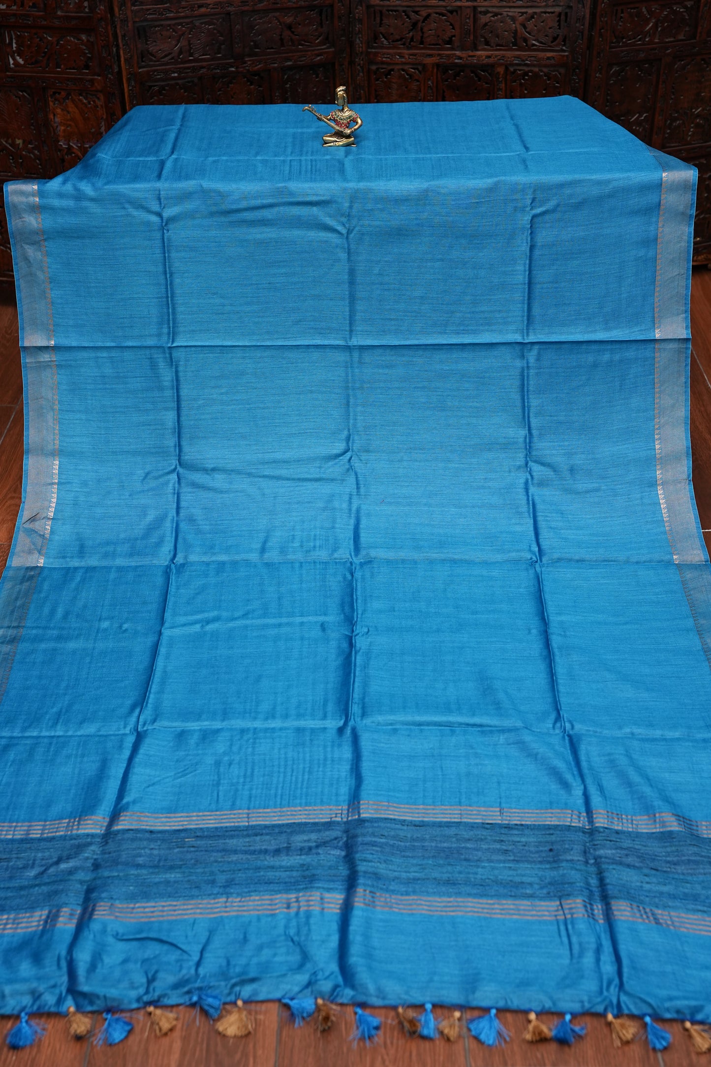 Plain Pure Tussar Silk Saree - Blue
