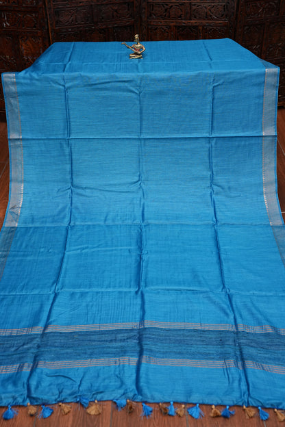 Plain Pure Tussar Silk Saree - Blue