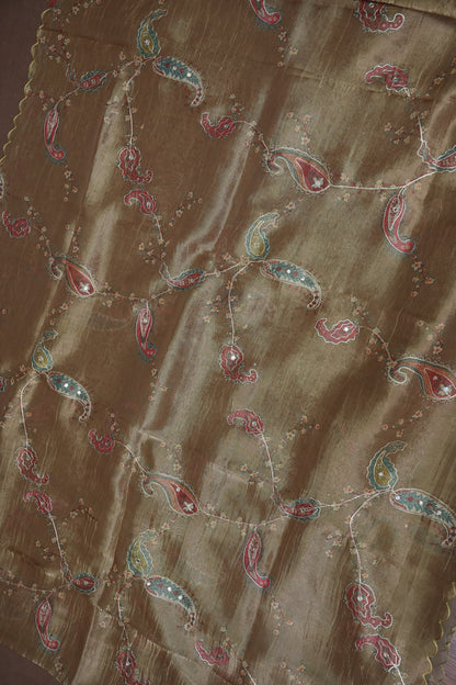 Gold Shade Glass Tissue Organza Designer Party Wear Saree