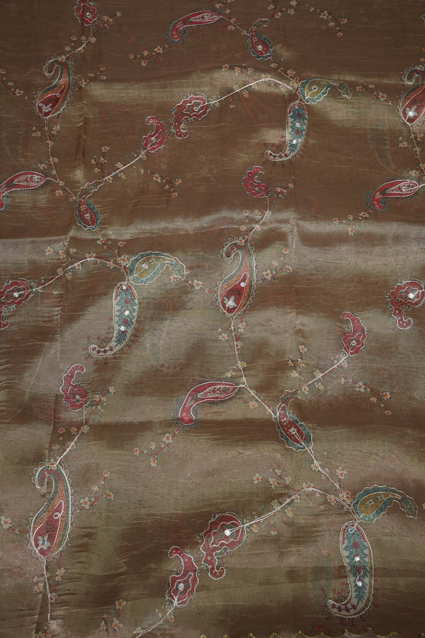 Gold Shade Glass Tissue Organza Designer Party Wear Saree