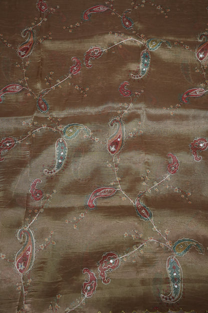 Gold Shade Glass Tissue Organza Designer Party Wear Saree