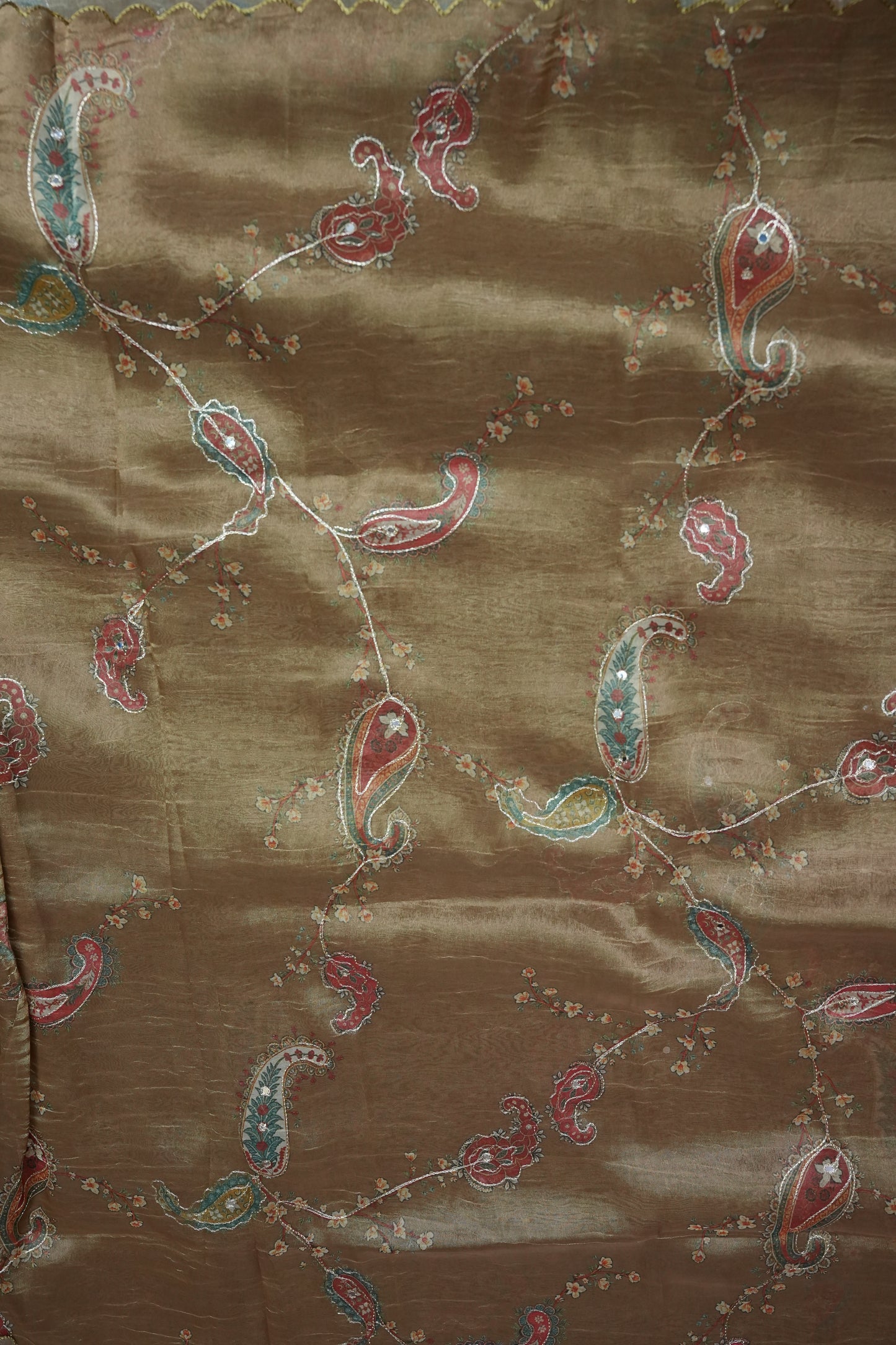 Gold Shade Glass Tissue Organza Designer Party Wear Saree