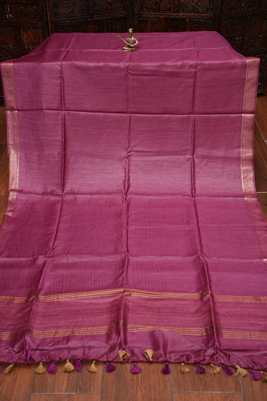 Plain Pure Tussar Silk Saree - Wine
