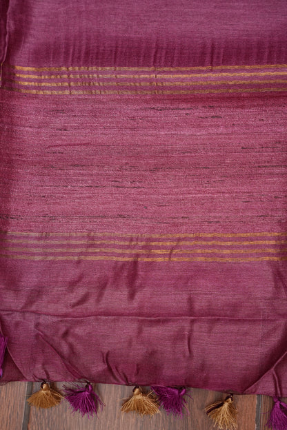 Plain Pure Tussar Silk Saree - Wine