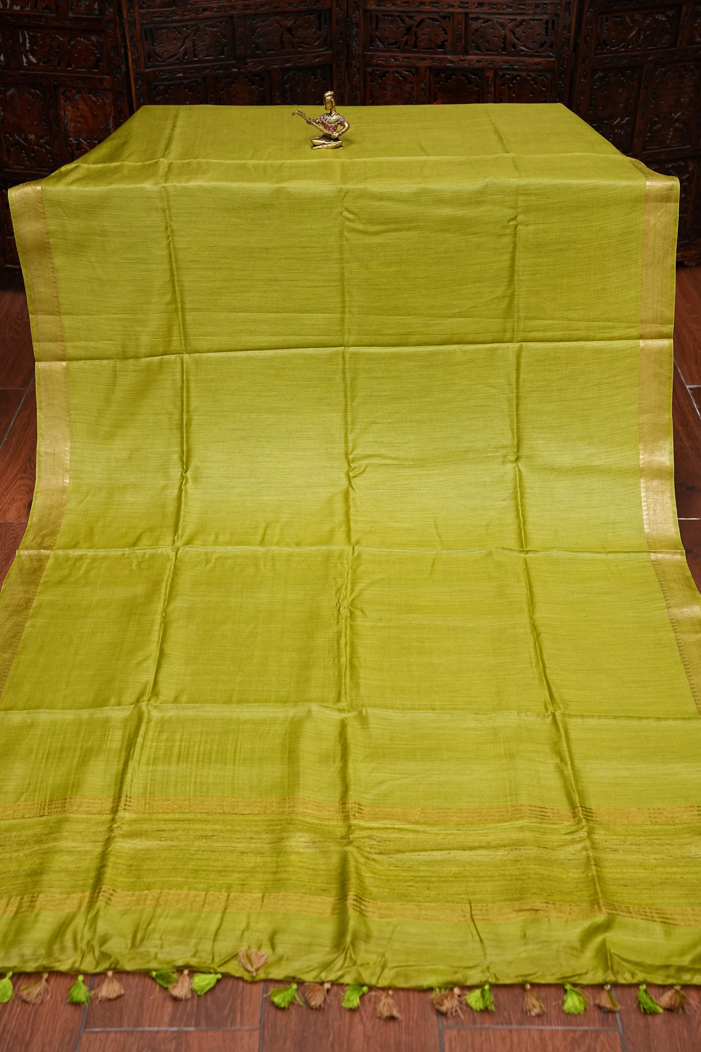 Plain Pure Tussar Silk Saree - Green