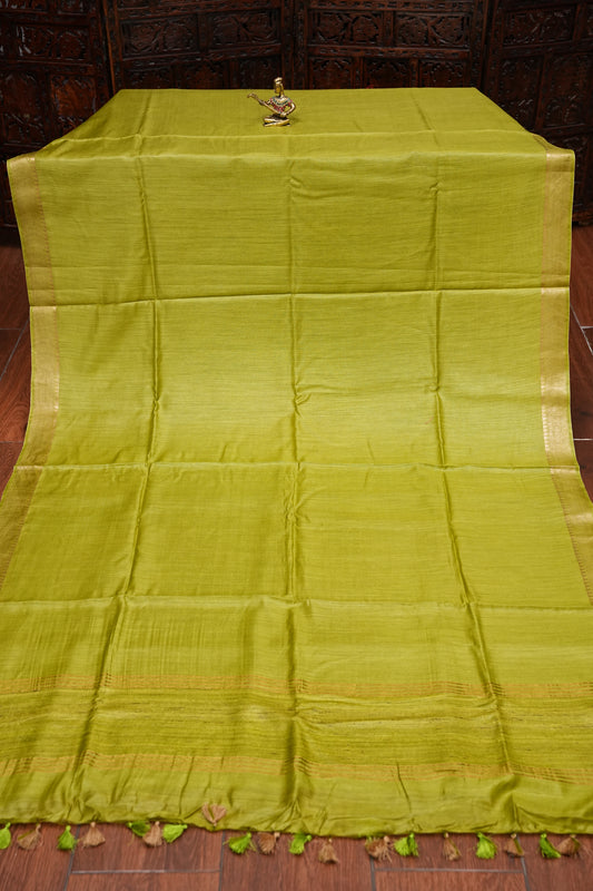 Plain Pure Tussar Silk Saree - Green