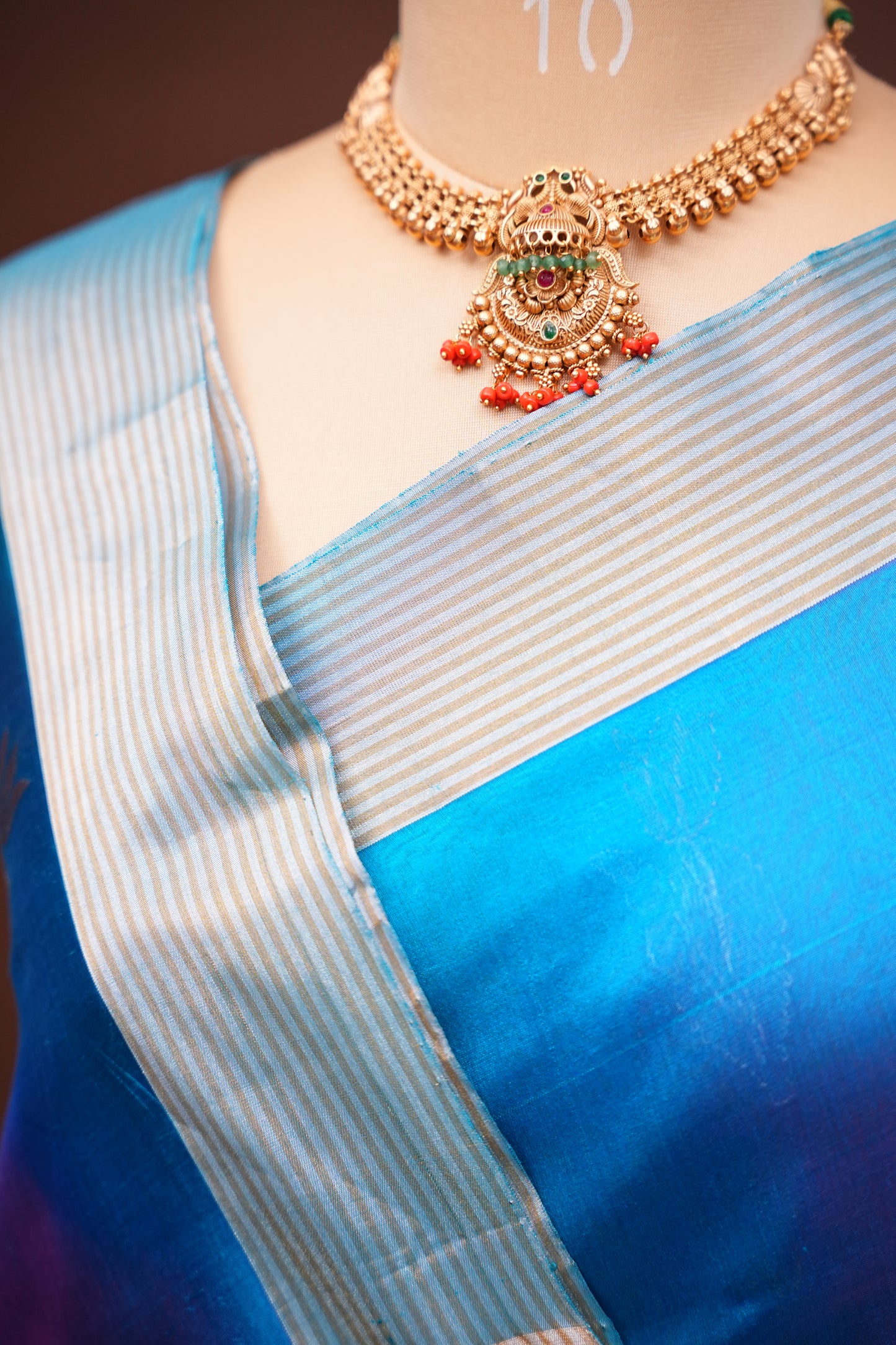 Pure Chanderi Silk Saree with Zari Buttas & Tissue Border - Dual Tone Blue