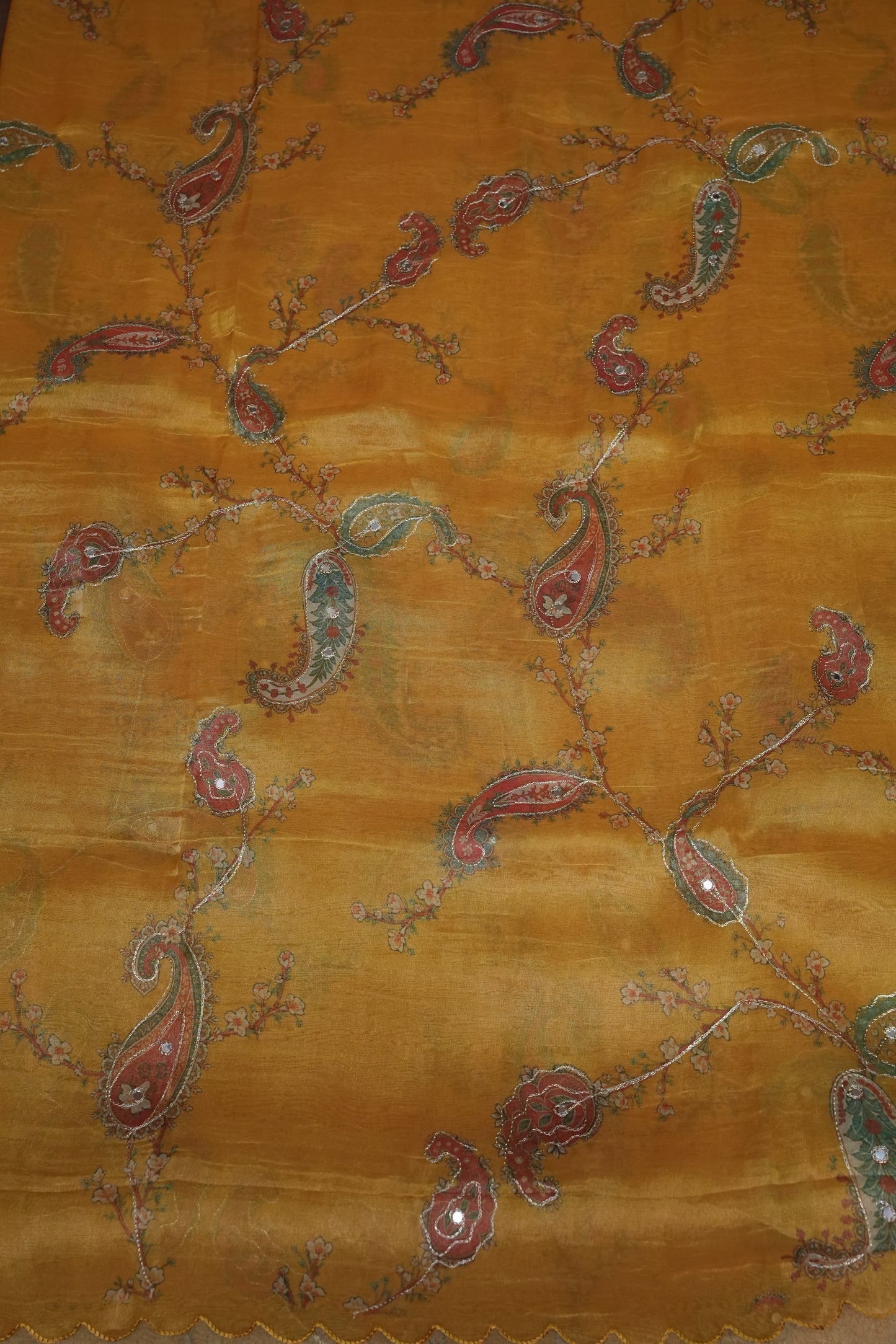 Bright Mustard Gold Glass Tissue Organza Designer Party Wear Saree