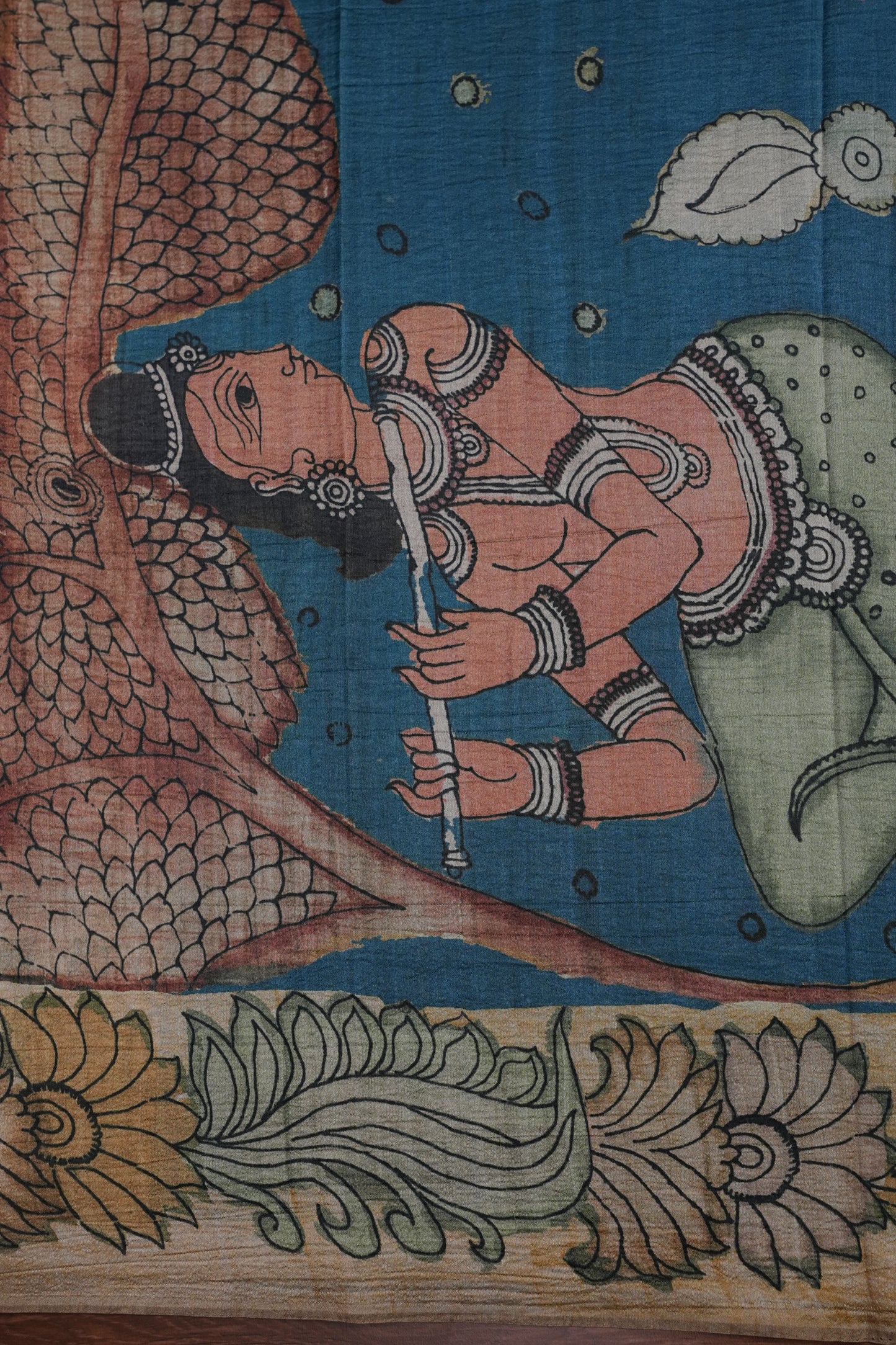 Artistic Green Kalamkari Tussar Silk Saree with Nature-Inspired Print