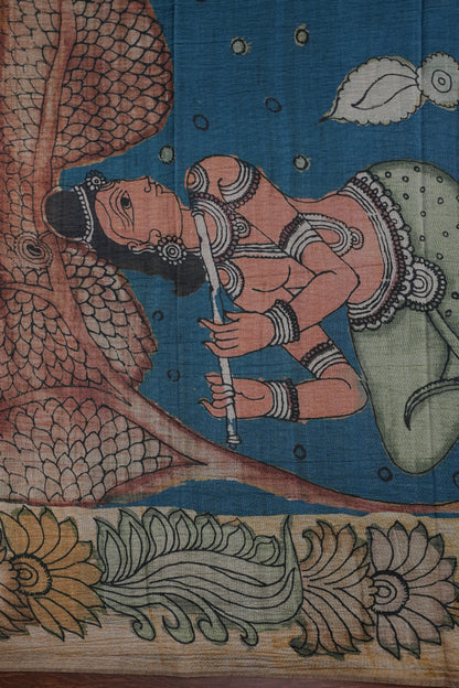 Artistic Green Kalamkari Tussar Silk Saree with Nature-Inspired Print
