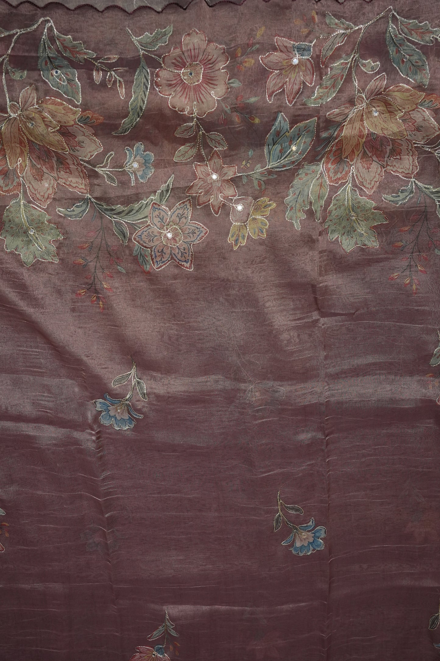 Mauve Shade Glass Tissue Organza Designer Party Wear Saree