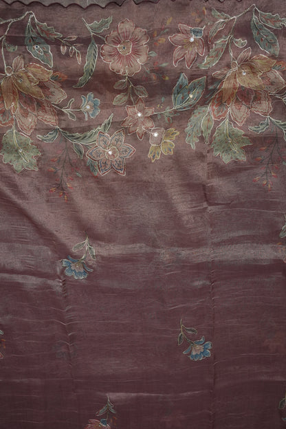 Mauve Shade Glass Tissue Organza Designer Party Wear Saree
