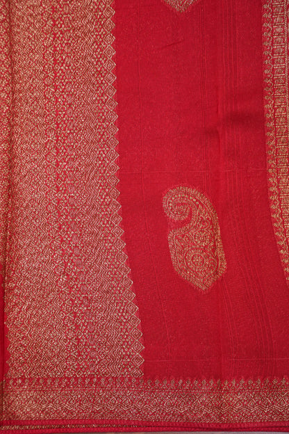 Tussar Banarasi Raw Silk Saree – Regal Red with Gold Mango Buttis