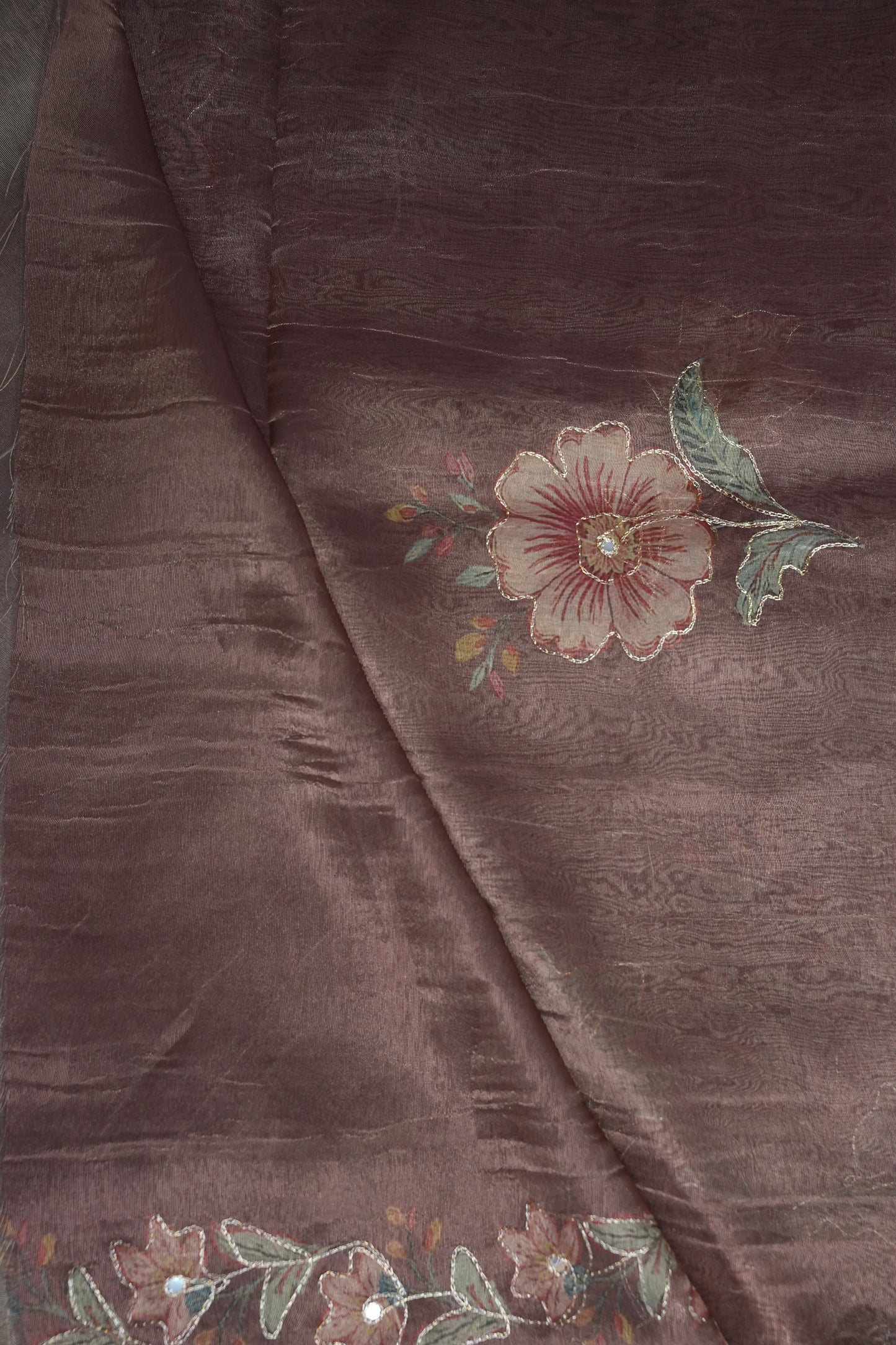 Mauve Shade Glass Tissue Organza Designer Party Wear Saree