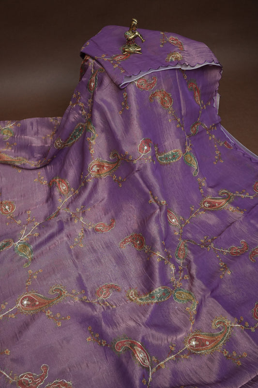 Lavender Glass Tissue Organza Designer Party Wear Saree