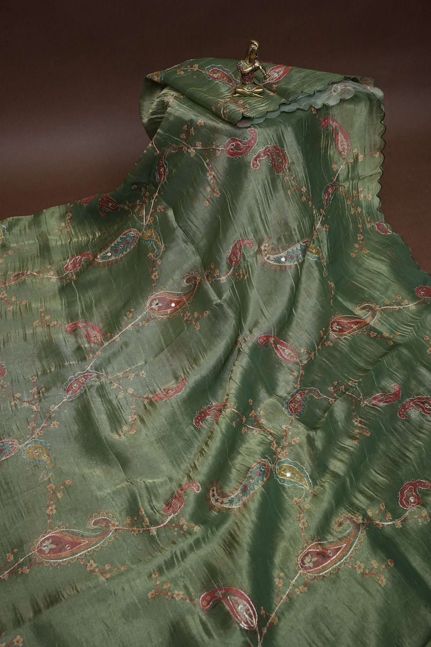 Sage Green Glass Tissue Organza Designer Party Wear Saree