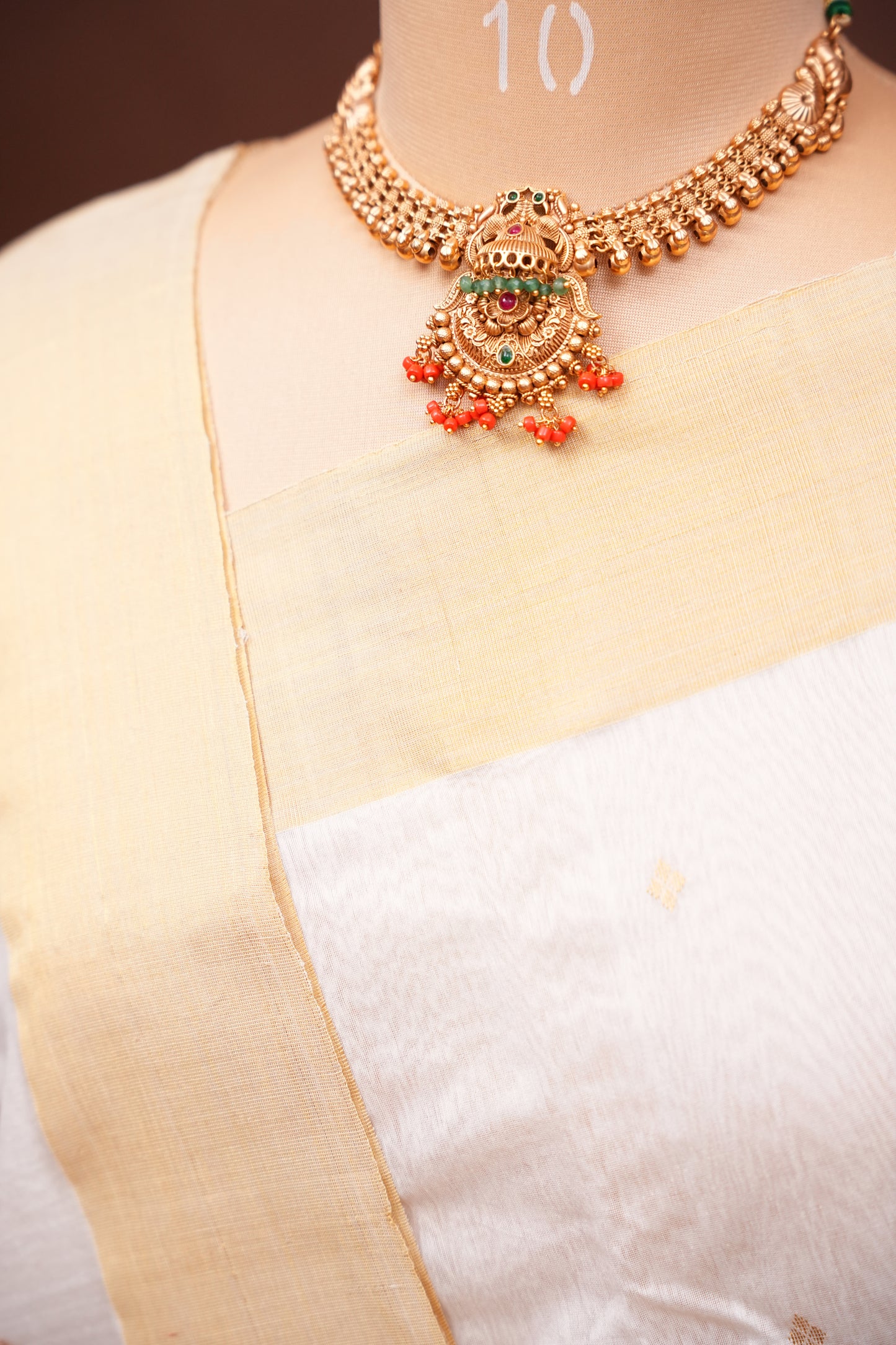 Pure Chanderi Silk Saree with Zari Buttas & Tissue Border - White