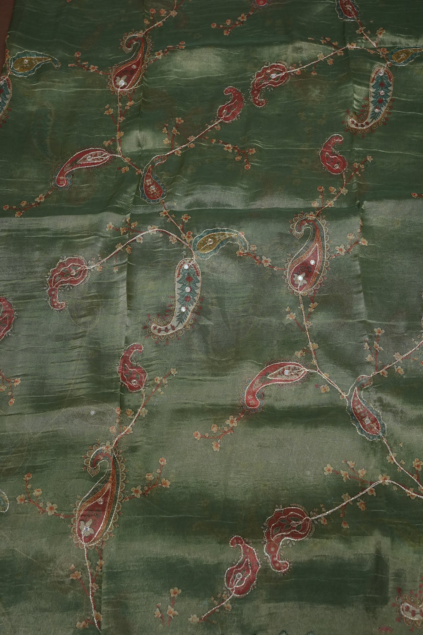 Sage Green Glass Tissue Organza Designer Party Wear Saree