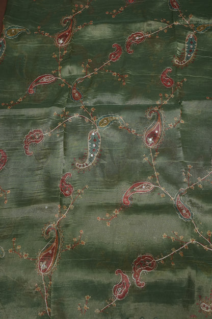 Sage Green Glass Tissue Organza Designer Party Wear Saree
