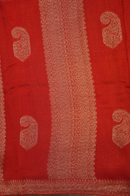 Tussar Banarasi Raw Silk Saree – Vermilion Red with Gold Mango Buttis