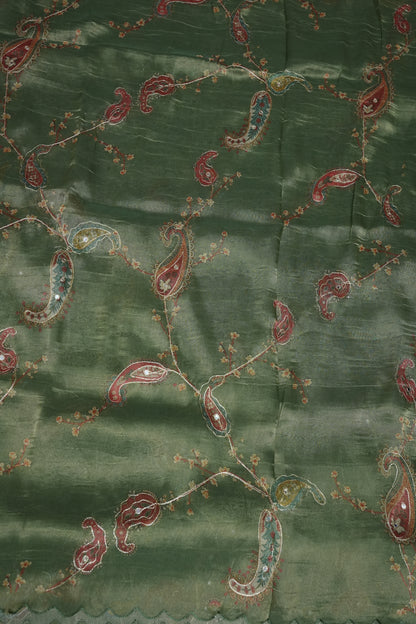 Sage Green Glass Tissue Organza Designer Party Wear Saree