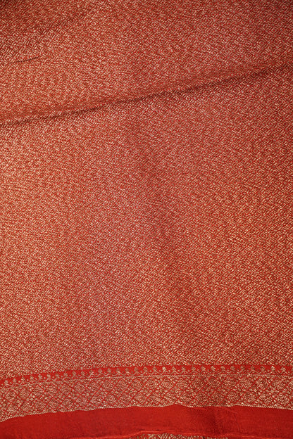 Tussar Banarasi Raw Silk Saree – Vermilion Red with Gold Mango Buttis