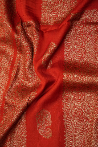 Tussar Banarasi Raw Silk Saree – Vermilion Red with Gold Mango Buttis