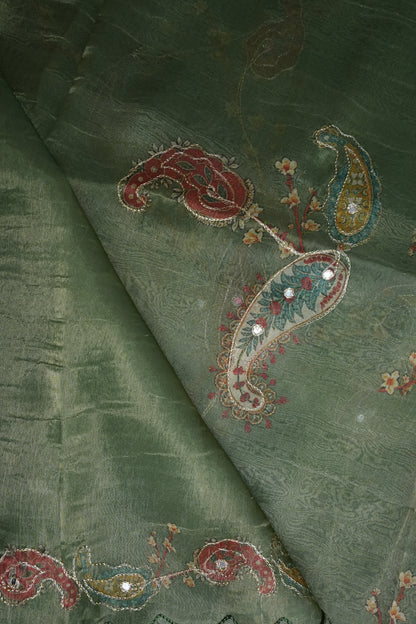 Sage Green Glass Tissue Organza Designer Party Wear Saree