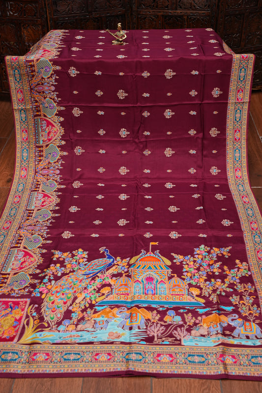 Kashmiri Pashmina Story Telling Saree - Maroon