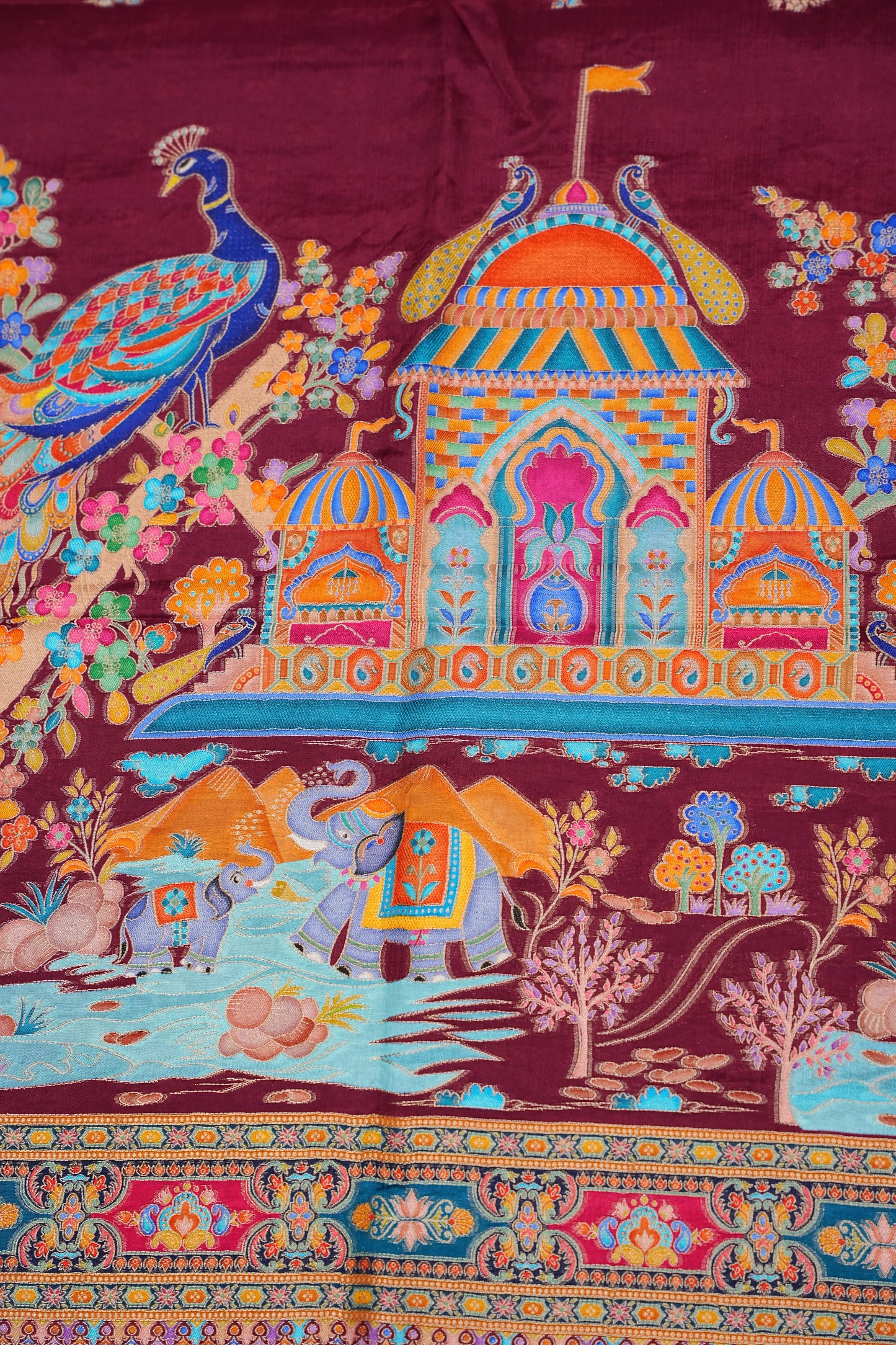 Kashmiri Pashmina Story Telling Saree - Maroon