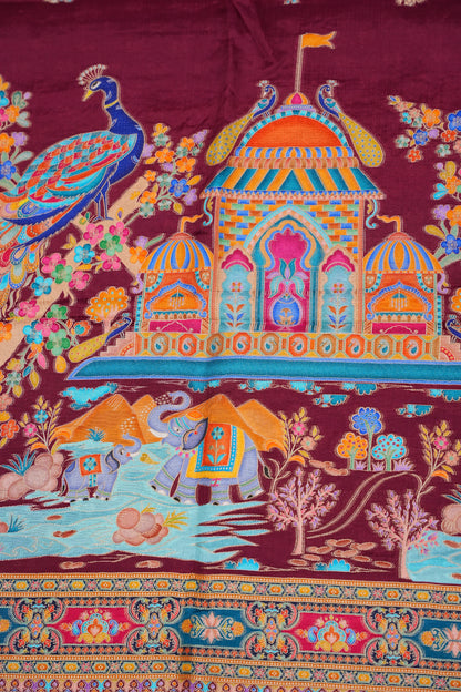 Kashmiri Pashmina Story Telling Saree - Maroon
