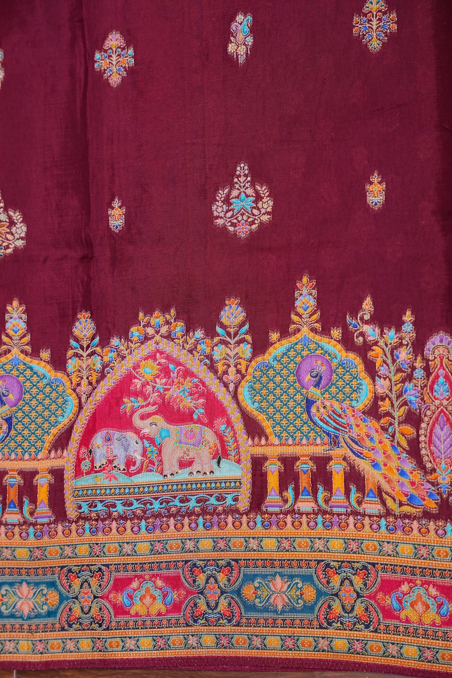 Kashmiri Pashmina Story Telling Saree - Maroon