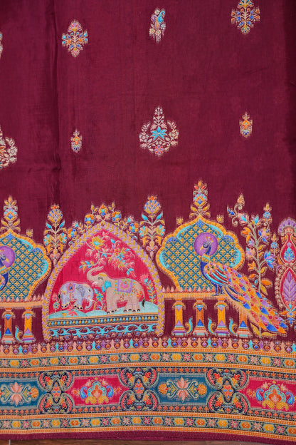 Kashmiri Pashmina Story Telling Saree - Maroon