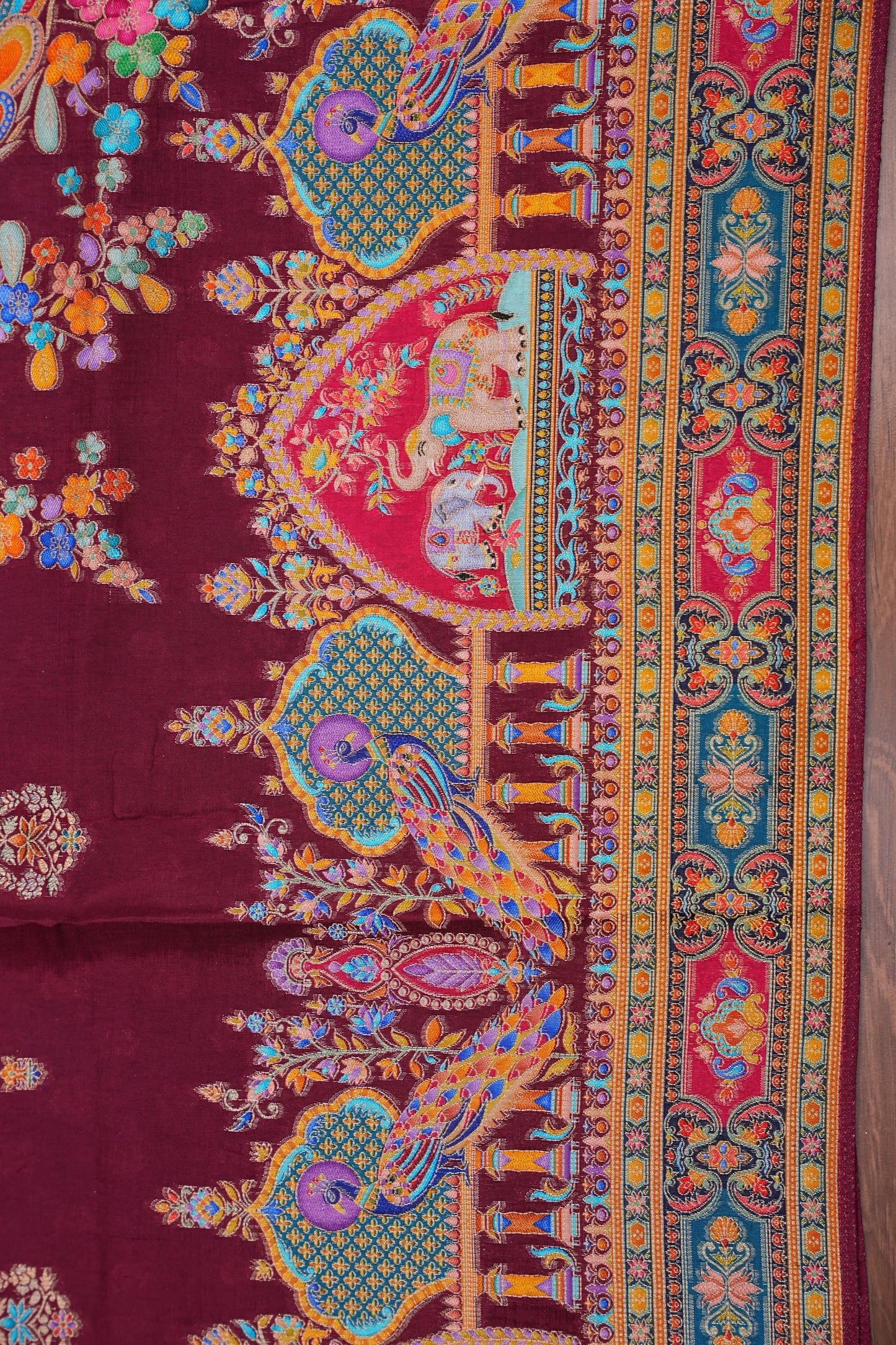 Kashmiri Pashmina Story Telling Saree - Maroon