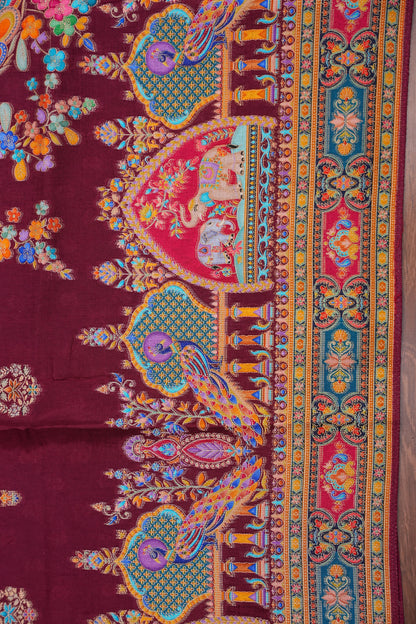 Kashmiri Pashmina Story Telling Saree - Maroon