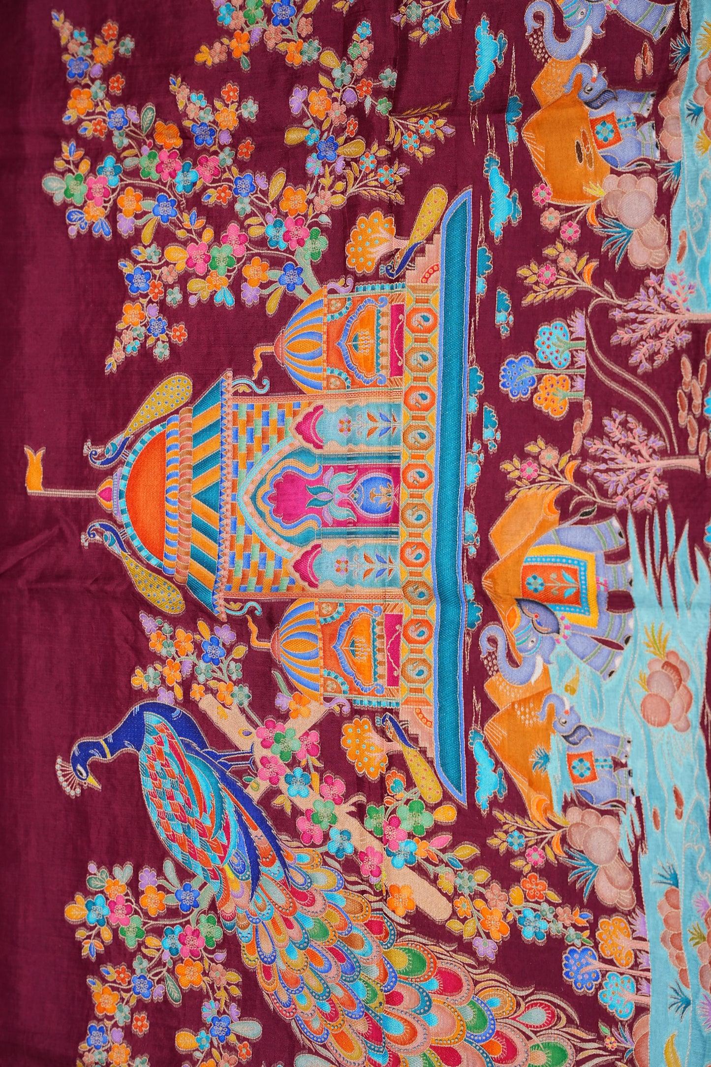 Kashmiri Pashmina Story Telling Saree - Maroon