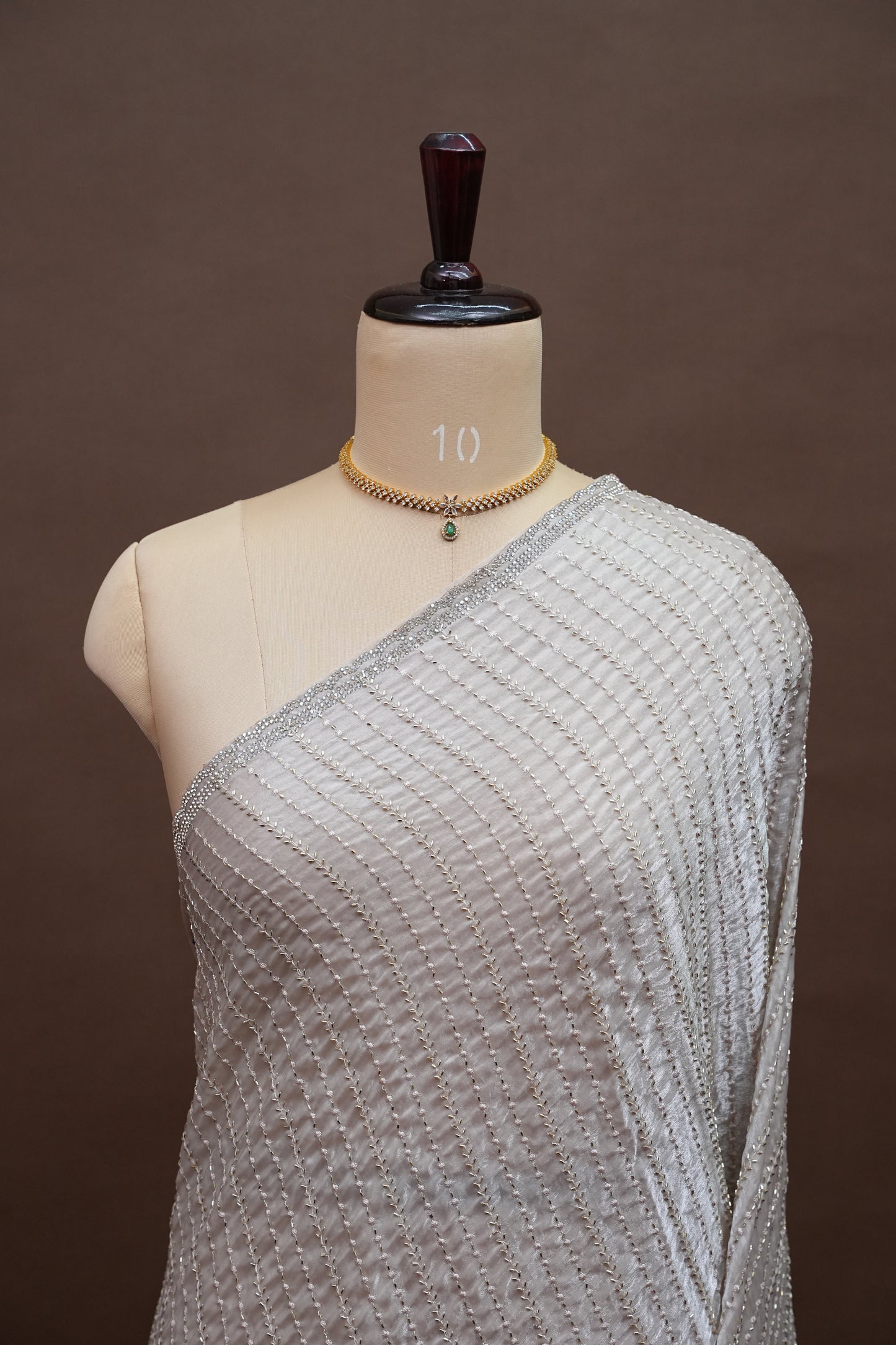 Beaded Party Wear Saree in Ivory with Delicate Sequin Embellishments