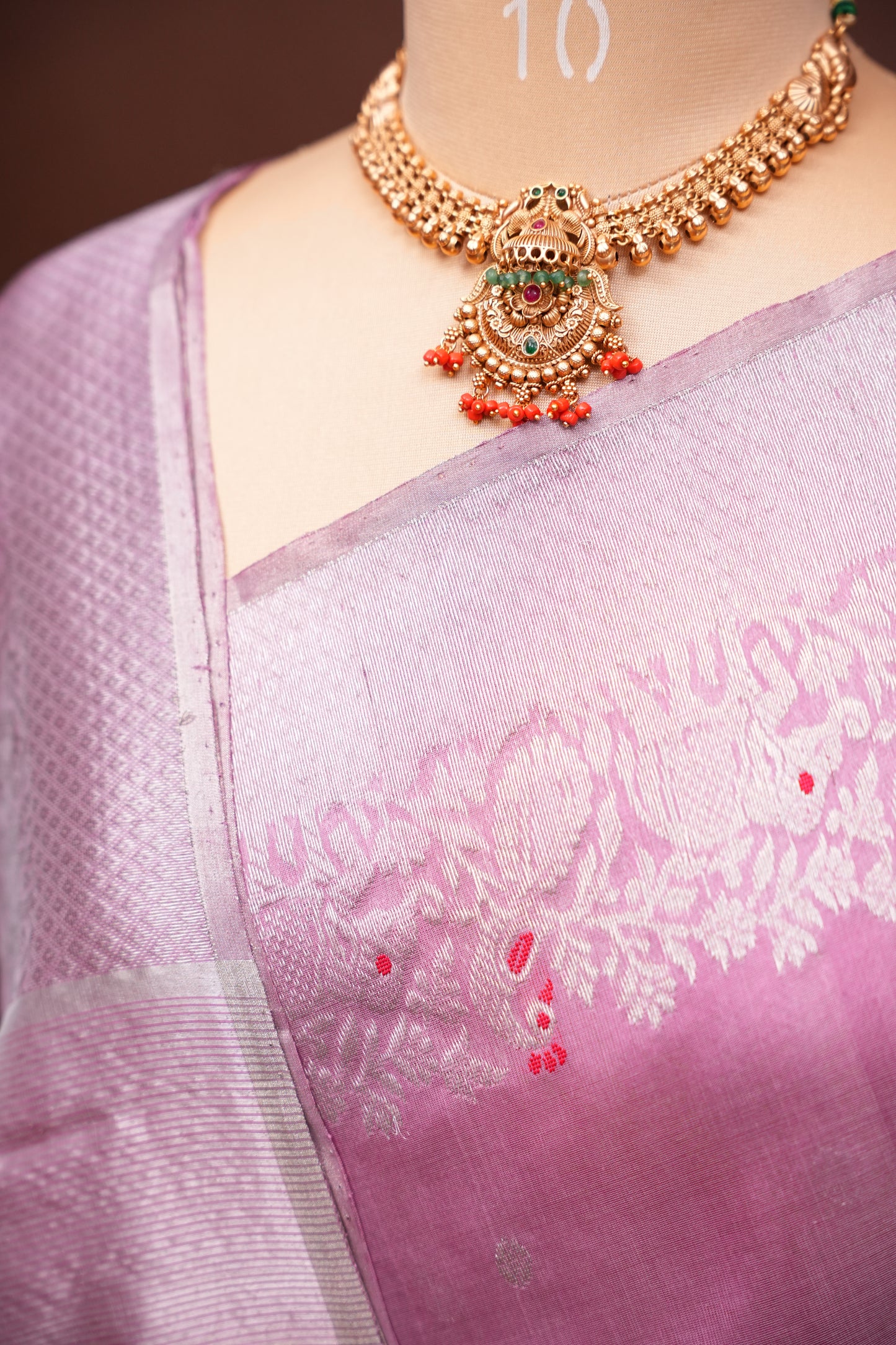 Pure Chanderi Silk Saree with Zari Buttas & Tissue Border - Soft Pink