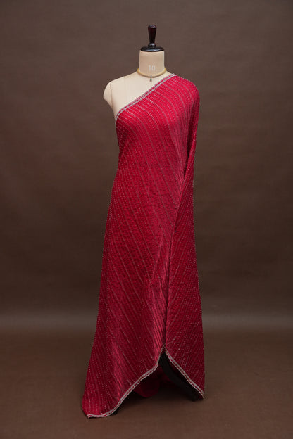 Beaded Party Wear Saree in Ruby Red with Delicate Sequin Embellishments