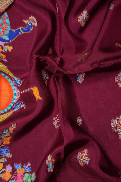 Kashmiri Pashmina Story Telling Saree - Maroon