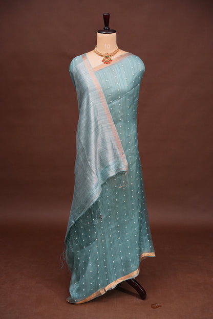 Muted Sea Green Pure Muslin Matka Silk Saree|Silk Mark Certified