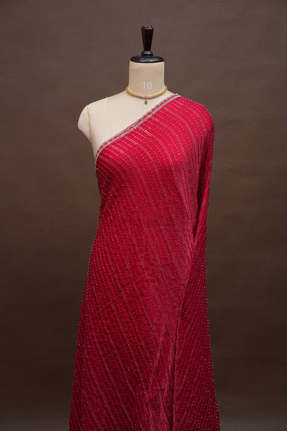 Beaded Party Wear Saree in Ruby Red with Delicate Sequin Embellishments