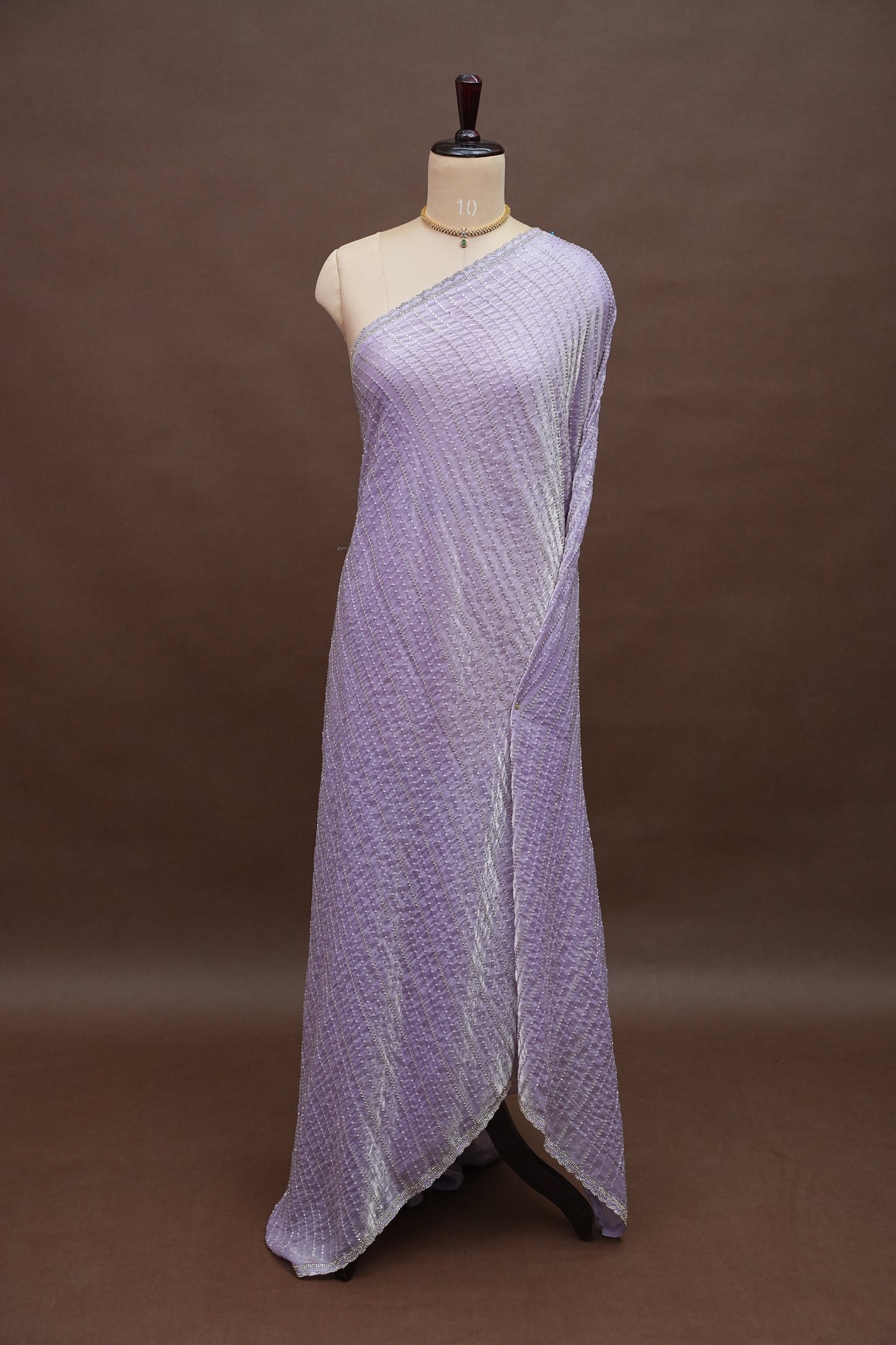 Beaded Party Wear Saree in Lavender with Delicate Sequin Embellishments
