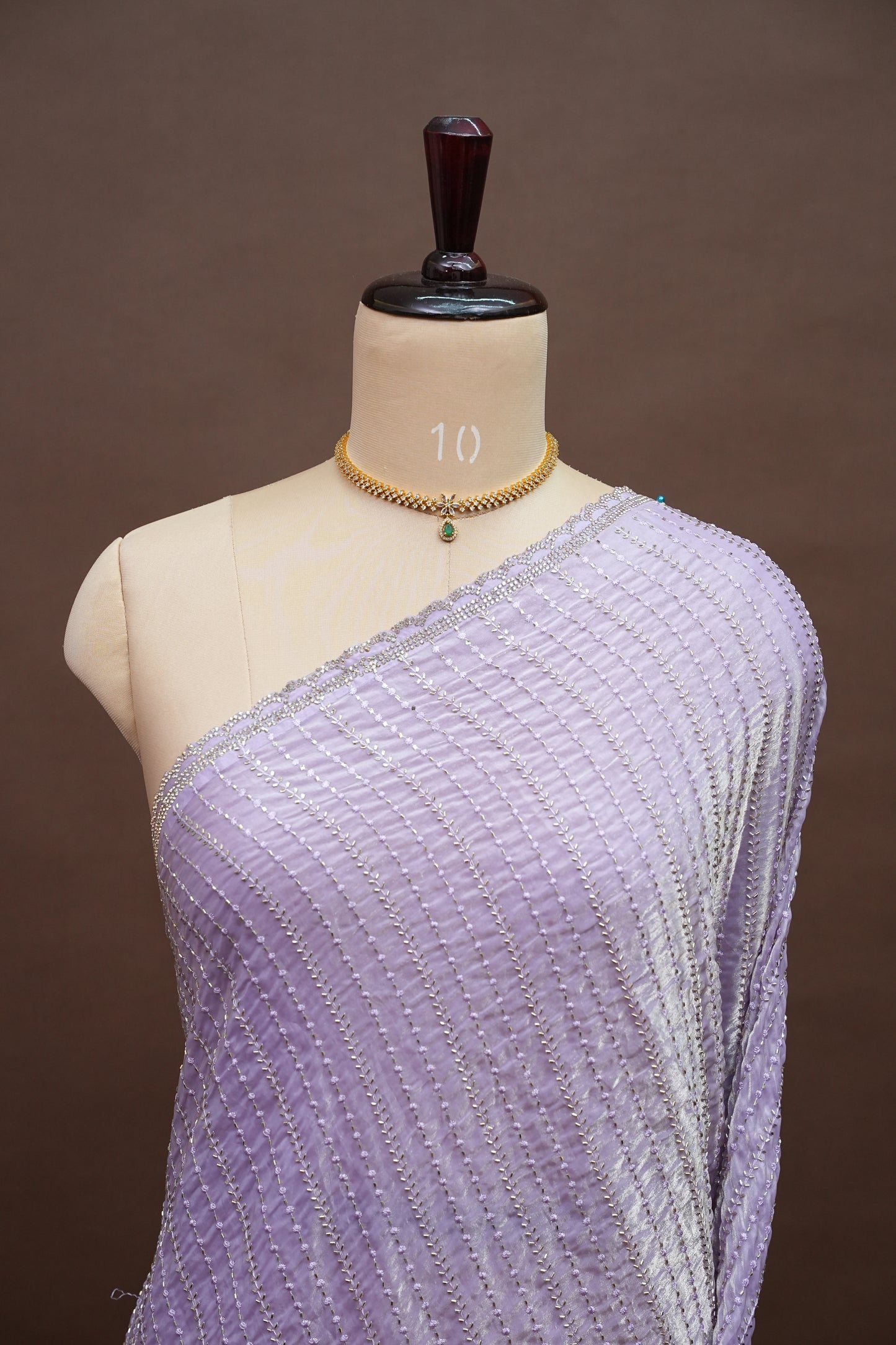 Beaded Party Wear Saree in Lavender with Delicate Sequin Embellishments