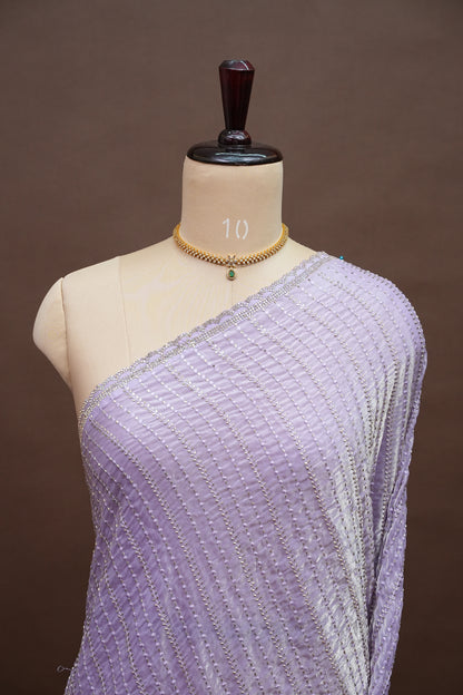 Beaded Party Wear Saree in Lavender with Delicate Sequin Embellishments