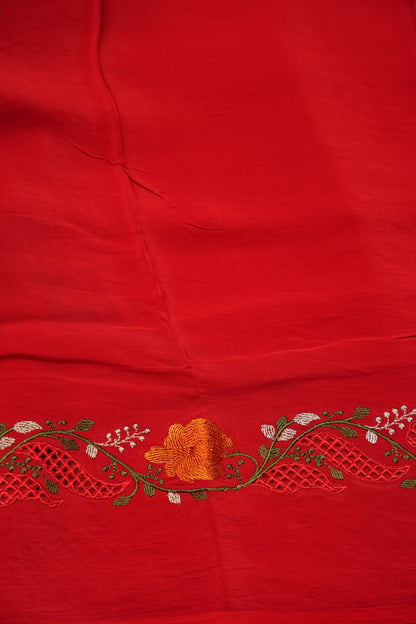 Crepe Silk Saree with Embroidered Border - Red