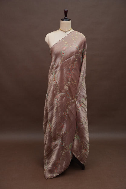 Dusty Rose Glass Tissue Organza Designer Party Wear Saree